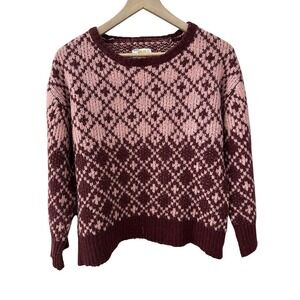 Maeve Anthropologie Sweater Small Burgundy Pink Diamond Knit Crewneck